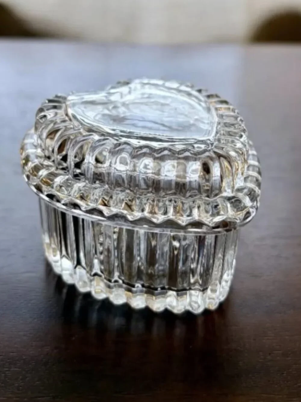 Small Vintage HOMCO Glass Heart Trinket Dish With Lid